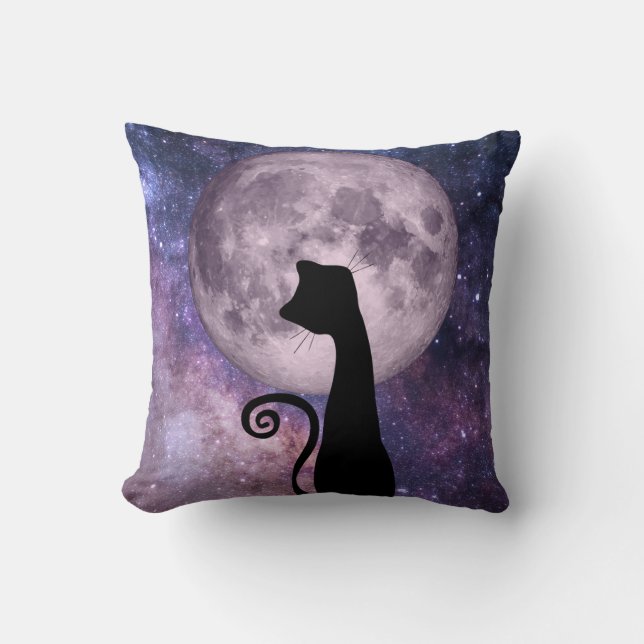 Moon Cat in rosa und Lila Quadrat Kissen (Vorderseite)