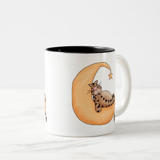 Moon Cat Nickerchen Zweifarbige Tasse (VorderseiteRechts)