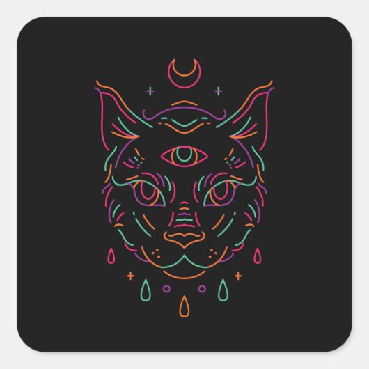 Moon Cat Quadratischer Aufkleber (Vorderseite)