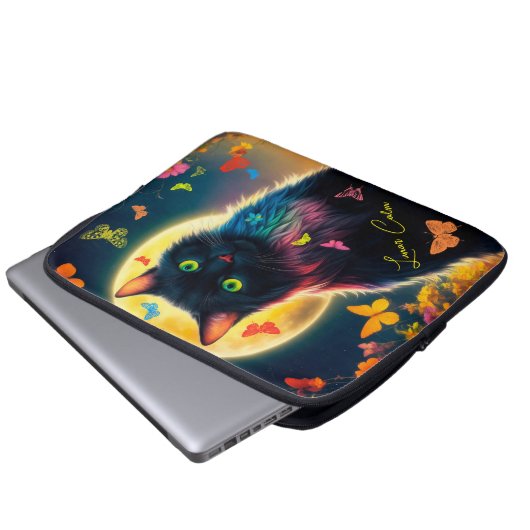 Moon Cat Schmetterling Dekoration hübsche Mottenmo Laptopschutzhülle (Vorne Knopf)