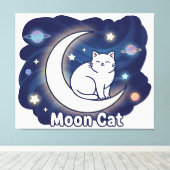 Moon Cat Wall Art – Magical Cat on Crescent Moon P Leinwanddruck (Insitu (Holzboden))