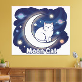 Moon Cat Wall Art – Magical Cat on Crescent Moon P Leinwanddruck (Insitu (Wohnzimmer))