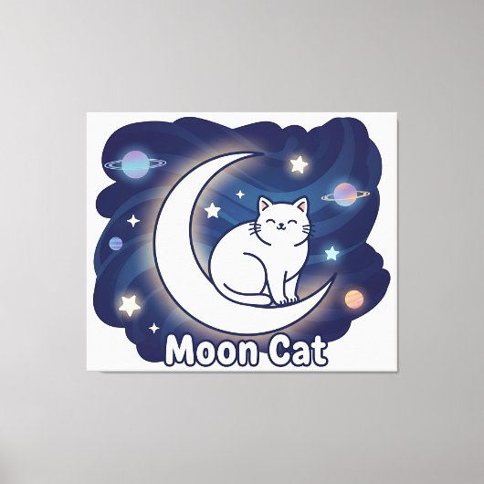 Moon Cat Wall Art – Magical Cat on Crescent Moon P Leinwanddruck (Vorderseite)