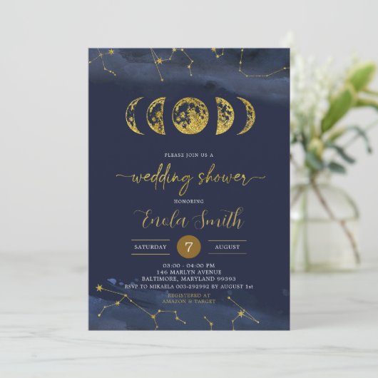 Moon Celestial Polterabend Einladung (Stehend Vorderseite)