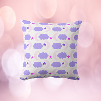 Moon Cloud Stars Dunkles Lila rosa Muster Kissen