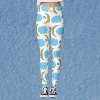 Moon Cloud Stars Imitats Gold Glitzer Muster Leggings
