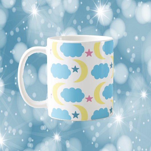 Moon Cloud Stars Muster gelb blau Kaffeetasse