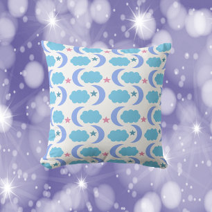 Moon Cloud Stars Muster Lila Blue Kissen