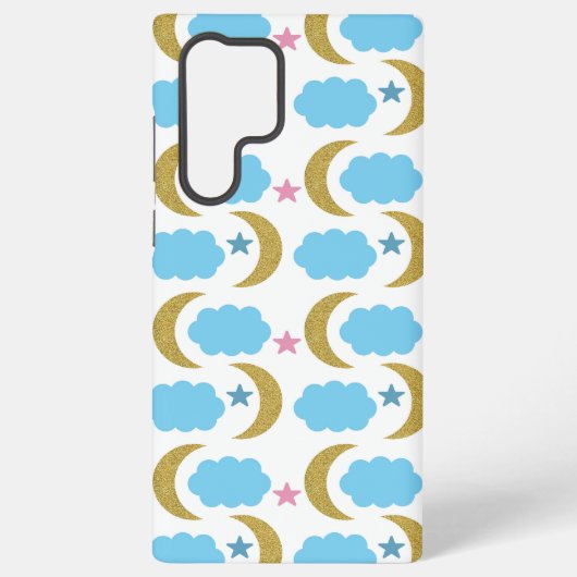 Moon Clouds and Stars Imitats Glitzer Pattern Samsung Galaxy Hülle (Rückseite)