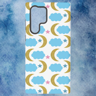 Moon Clouds and Stars Imitats Glitzer Pattern Samsung Galaxy Hülle