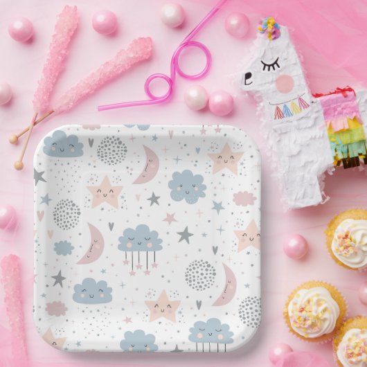 Moon Clouds Babydusche Pappteller (Party)