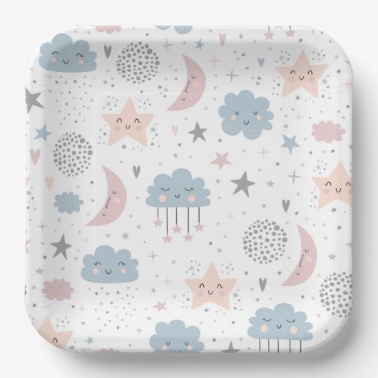 Moon Clouds Babydusche Pappteller (Vorderseite)