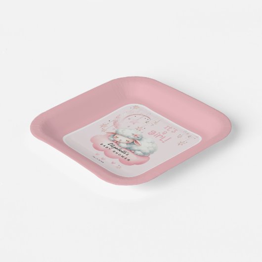 Moon Clouds Pink Lamb Baby Dusche Pappteller (Gewinkelt)