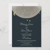 Moon Constellation Gold Celestial Blue Wedding Einladung (Vorderseite)