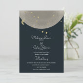 Moon Constellation Gold Celestial Blue Wedding Einladung (Stehend Vorderseite)