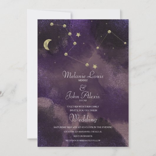 Moon Constellation Gold Foil Celestial Wedding Einladung (Vorderseite)