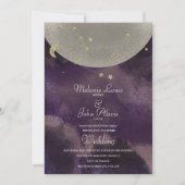 Moon Constellation Gold Lila Celestial Wedding Einladung (Vorderseite)