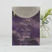 Moon Constellation Gold Lila Celestial Wedding Einladung (Stehend Vorderseite)