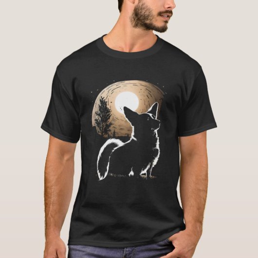 Moon Corgi Howling Dog Silhouette Halloween T-Shirt (Vorderseite)