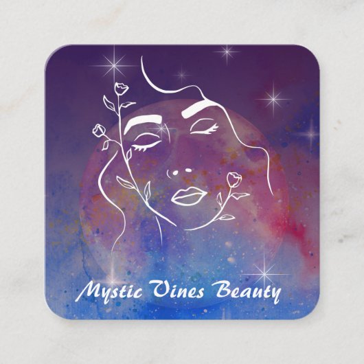 *~* Moon Cosmic Pflanze Goddess Woman Floral QR Quadratische Visitenkarte (Vorderseite)