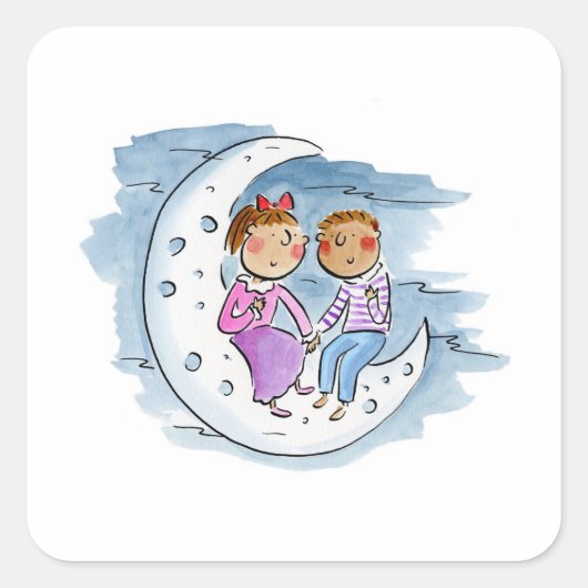 Moon Couple Quadratischer Aufkleber (Vorderseite)