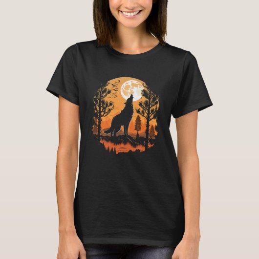 Moon Coyote Howling Full Moon Forest Halloween T-Shirt (Vorderseite)