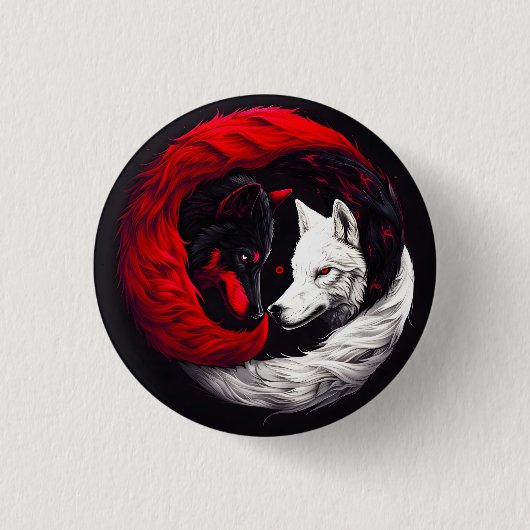 Moon Crimson Red White Wolf Button (Vorderseite)