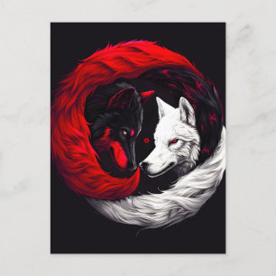 Moon Crimson Red White Wolf Feiertagspostkarte