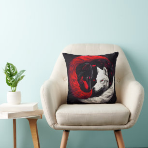 Moon Crimson Red White Wolf Kissen