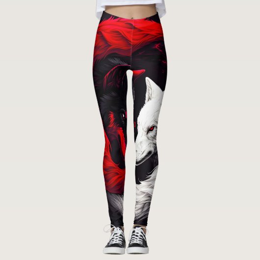 Moon Crimson Red White Wolf Leggings (Vorderseite)