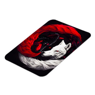Moon Crimson Red White Wolf Magnet