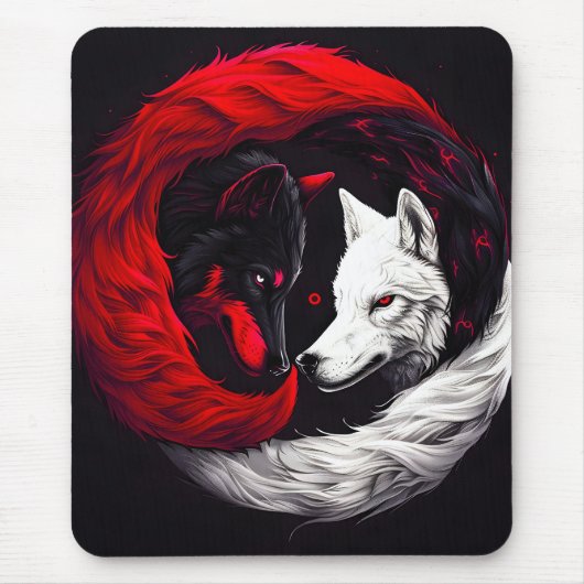Moon Crimson Red White Wolf Mousepad (Vorne)