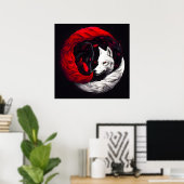 Moon Crimson Red White Wolf Poster (Heimbüro)