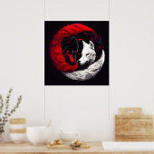 Moon Crimson Red White Wolf Poster (Küche)