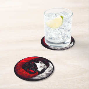 Moon Crimson Red White Wolf Runder Pappuntersetzer