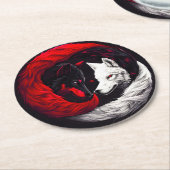 Moon Crimson Red White Wolf Runder Pappuntersetzer (Angewinkelt)
