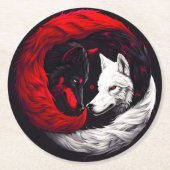Moon Crimson Red White Wolf Runder Pappuntersetzer (Vorderseite)
