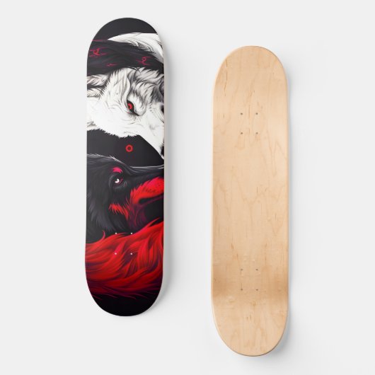 Moon Crimson Red White Wolf Skateboard (Vorderseite)