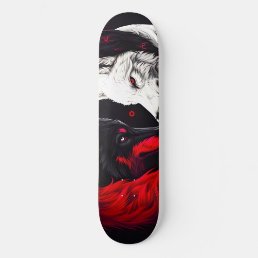 Moon Crimson Red White Wolf Skateboard (Vorderseite)