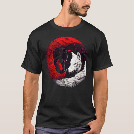 Moon Crimson Red White Wolf T-Shirt (Vorderseite)