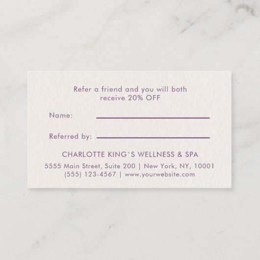 Moon Crystal Energy Healer Salon Beige Empfehlungskarte (Rückseite)