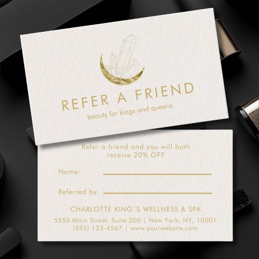 Moon Crystal Energy Healer Salon Beige Empfehlungskarte