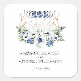 Moon Crystals Blume Boho Metaphysische Hochzeit Quadratischer Aufkleber