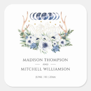 Moon Crystals Blume Boho Metaphysische Hochzeit Quadratischer Aufkleber