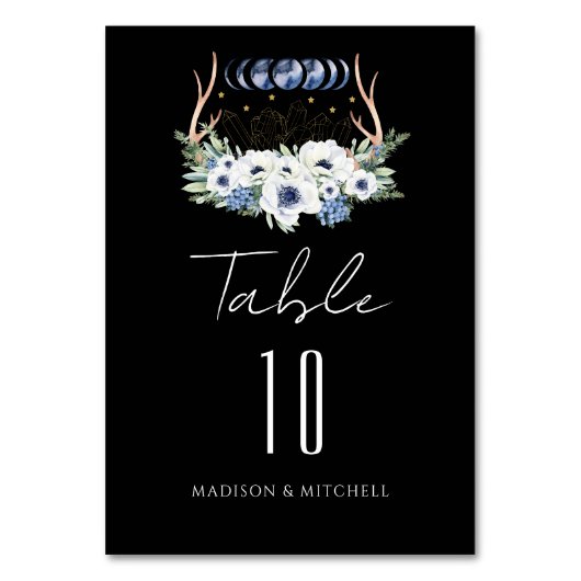 Moon Crystals Blume Boho Metaphysische Hochzeit Tischnummer (Vorderseite)