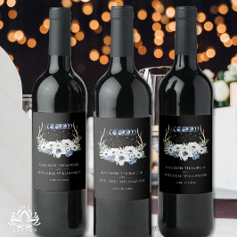 Moon Crystals Blume Boho Metaphysische Hochzeit Weinetikett