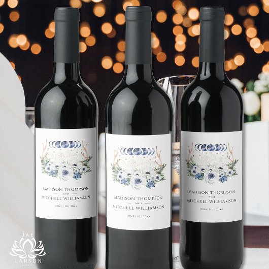 Moon Crystals Blume Boho Metaphysische Hochzeit Weinetikett