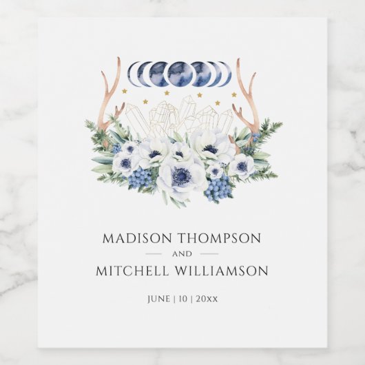 Moon Crystals Blume Boho Metaphysische Hochzeit Weinetikett (Einzelnes Label)