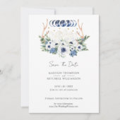 Moon Crystals White Blue Flowers Boho Metaphysisch Save The Date (Vorderseite)