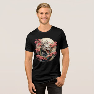 Moon Dragon & Cherry Blossoms Japanese Fantasy D Tri-Blend Shirt